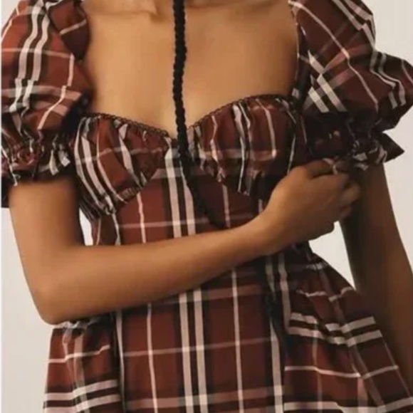 Maeve Anthropologie Puff Sleeve Plaid Mini Dress - Picture 3 of 7